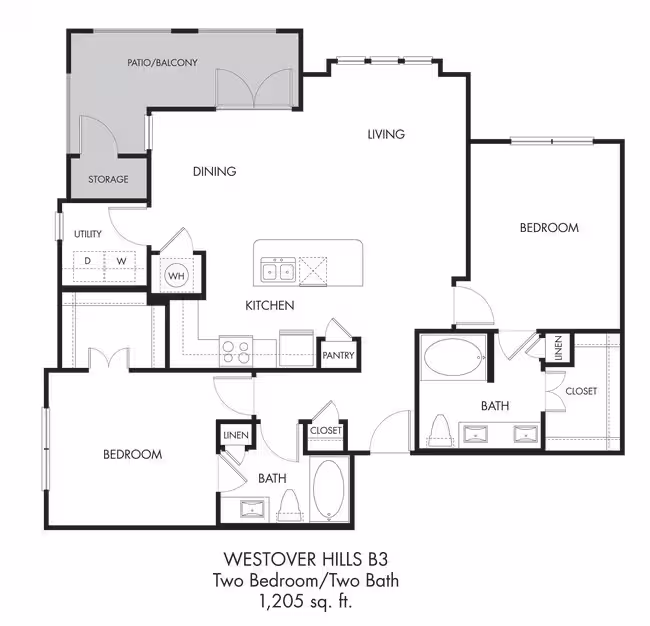 2BR 2BA (1205 SF) 02310 floor plan